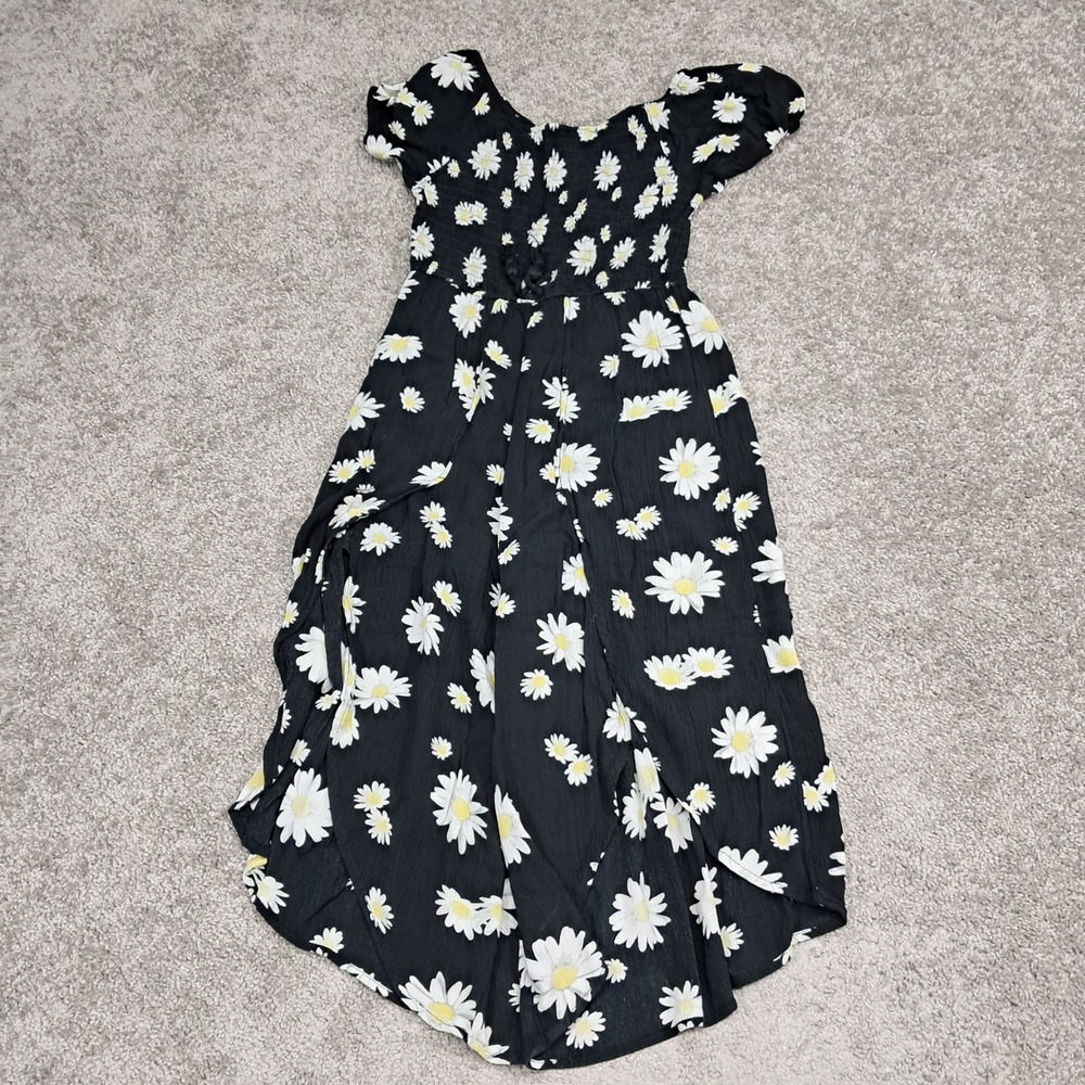 Justice‎ Girls Black Daisy Floral Smocked Wide Leg Jumpsuit Size 12